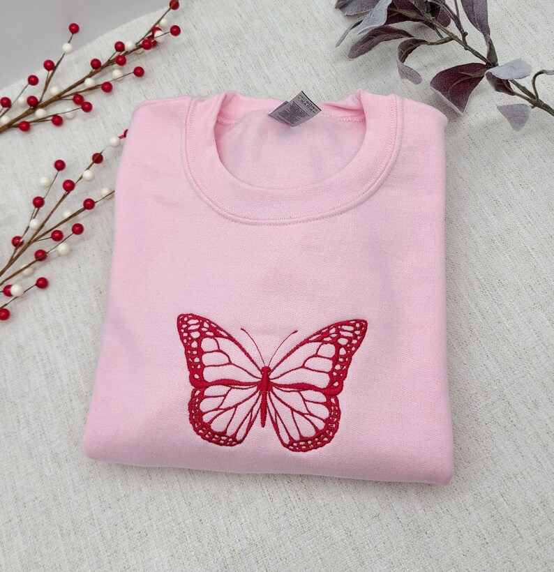 Butterfly Embroidered Sweatshirt/ Crewneck Embroidered Etsy
