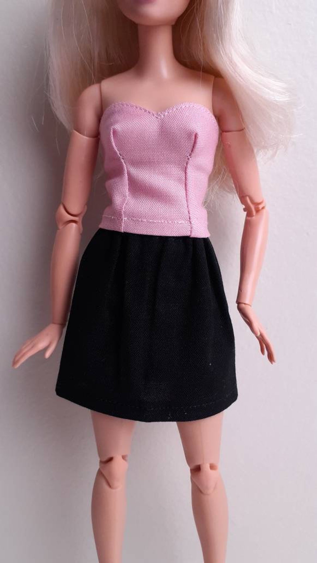 Barbie Doll Outfit Tube Top Black Long Sleeved Shrug Jeans Pink