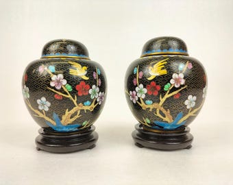 蓋付きアンティーク中国七宝エナメル壺 - シノワズリーボックス、花瓶