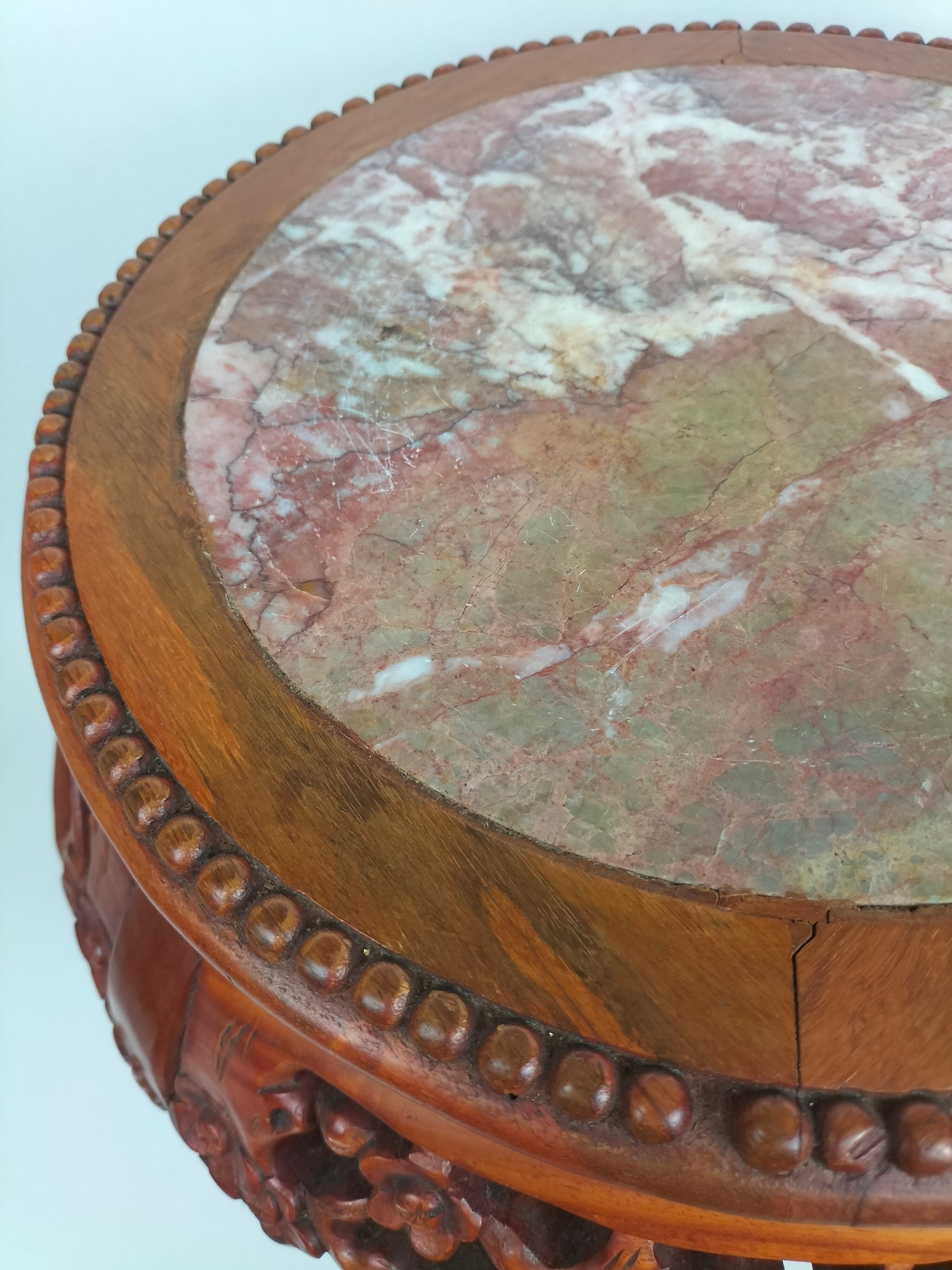 Chinese Wooden Side Table Inlaid With Marble Top // Mid 20th Century Etsy
