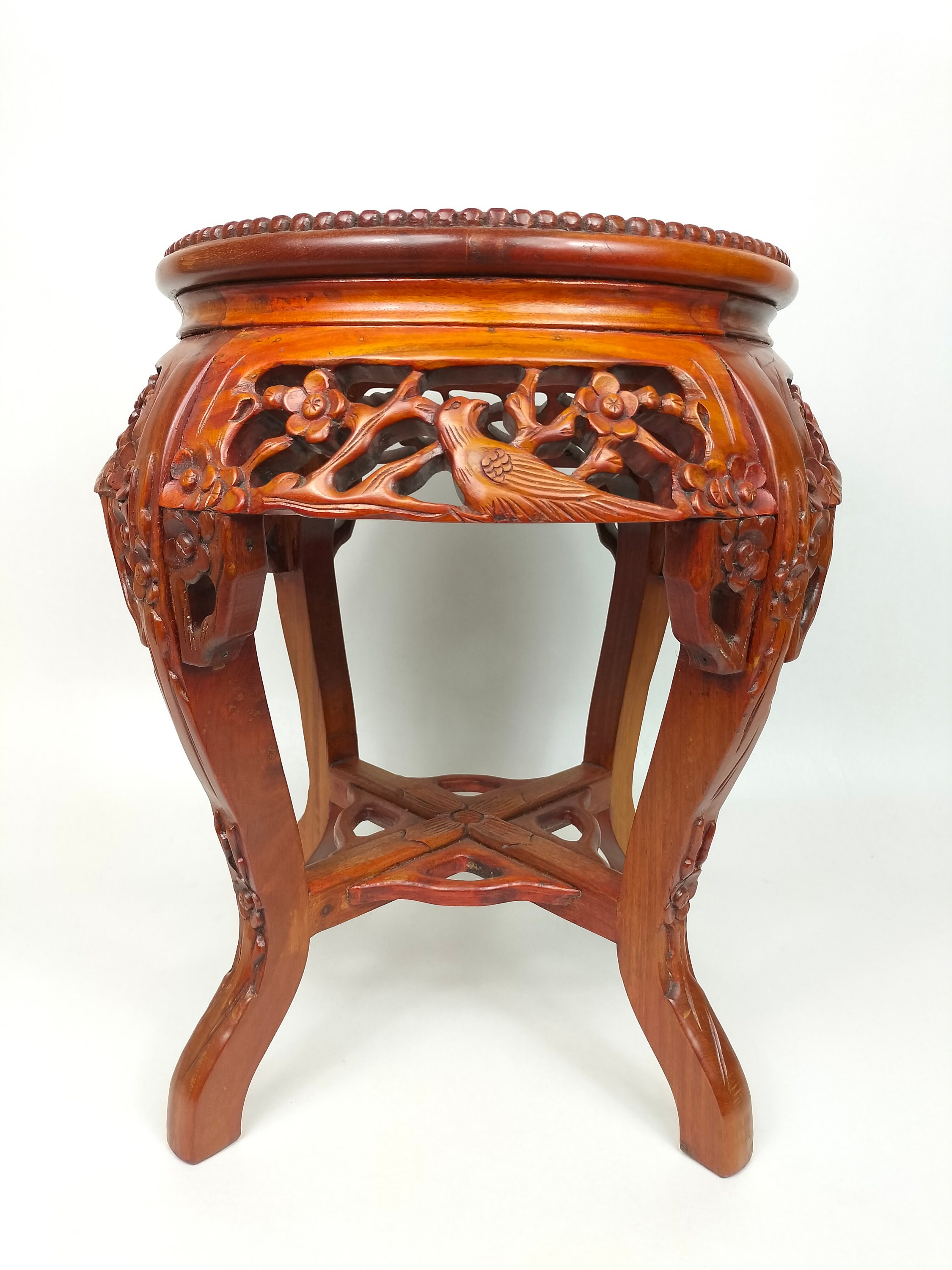 Chinese Wooden Side Table Inlaid With Marble Top // Mid 20th Century Etsy