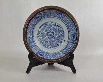 Large Chinese batavia brown bowl decorated with flowers // Qing Dynasty - 19th century