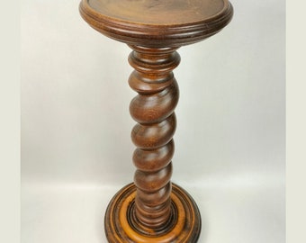 Large vintage wooden barley twist plant stand // Oak - Early 20th century
