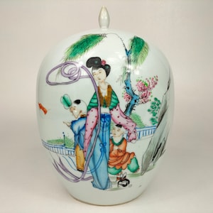 Antieke Chinese gemberpot met een tuindecor // Republieke Periode (1912-1949)