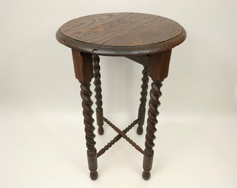 Antique oak "barley twist" folding table // England - Early 20th century