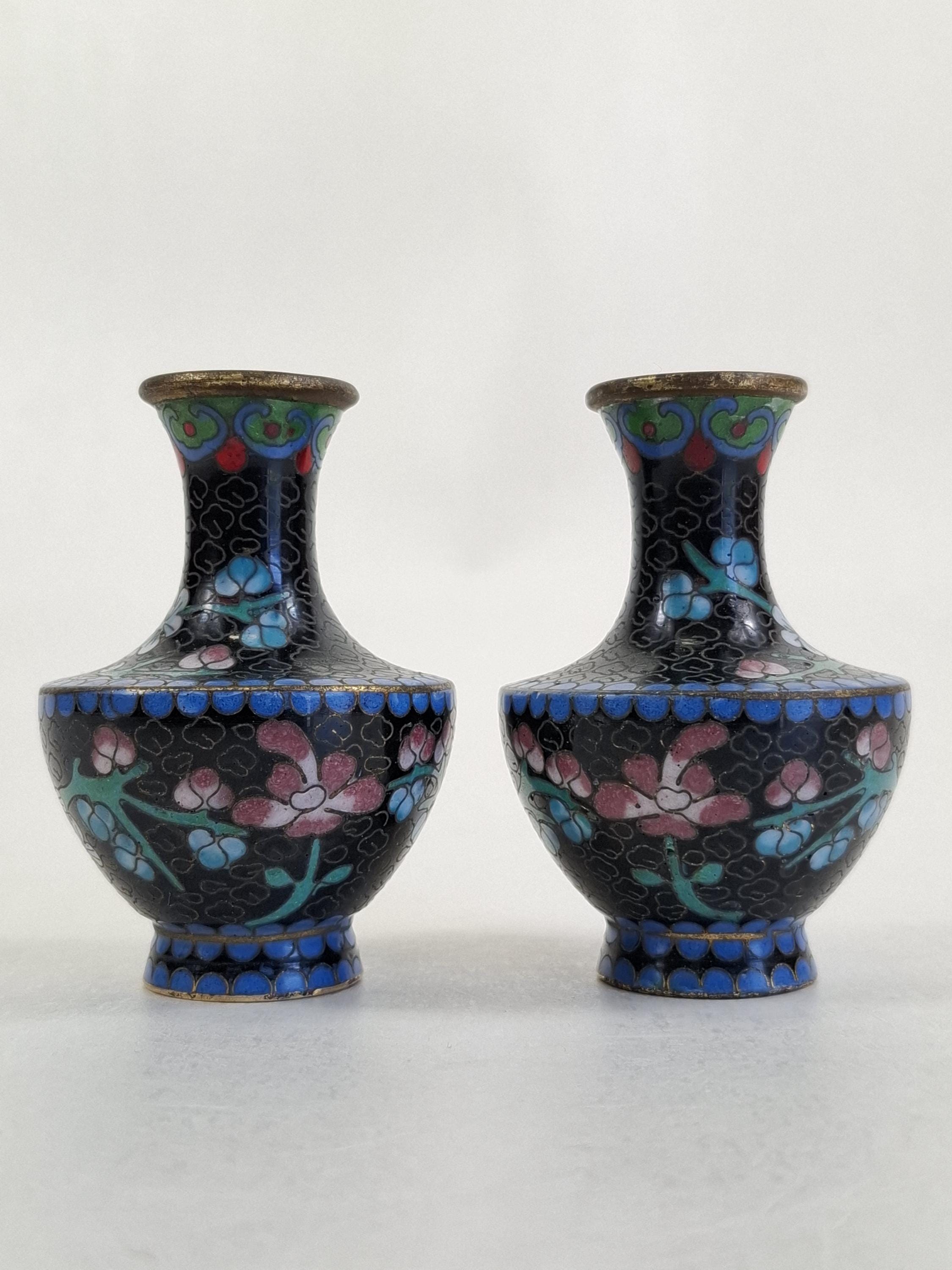 七宝焼花瓶 花と鳥の絵柄 中国七宝焼きの花と鳥のミニチュア花瓶 2 個セット // 20 世紀 - Etsy 日本