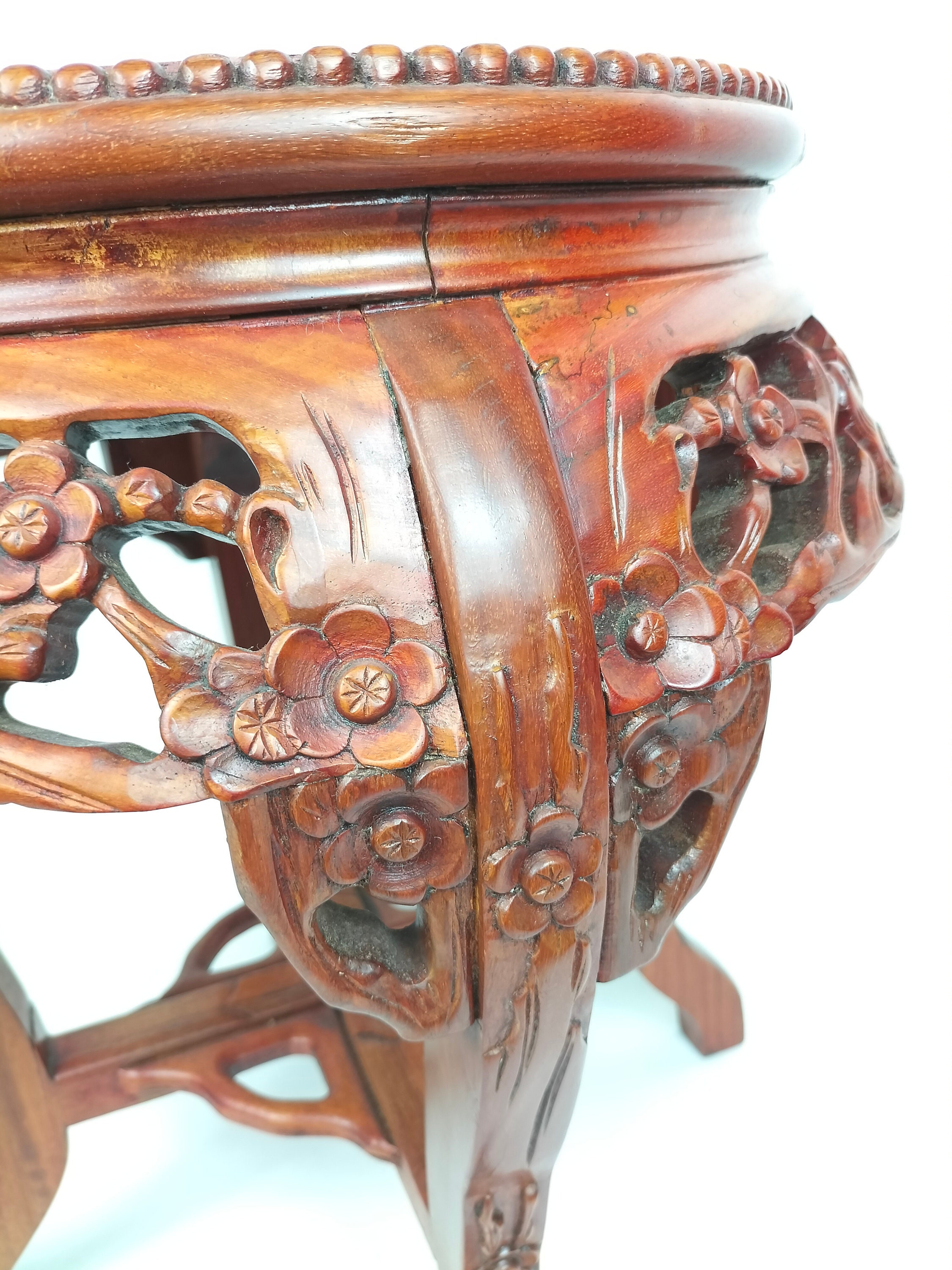 Chinese Wooden Side Table Inlaid With Marble Top // Mid 20th Etsy