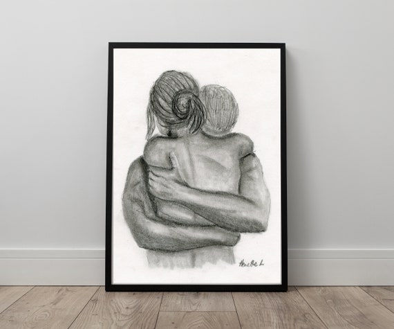 Lovers Art Sketch Black And White Romantic Sketch Couple In Love Drawing  Charcoal Drawing Lovers Drawing handmade AlinaLoukaArt