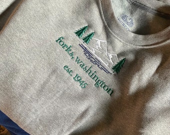 Forks Washington Embroidered Crewneck Sweatshirt: Twilight Merch