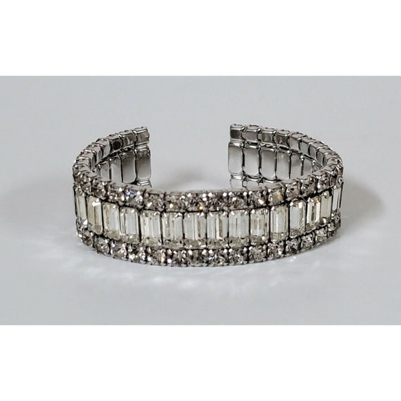 WEISS Silver Tone Cuff Bracelet Rhinestones 1951 … - image 1