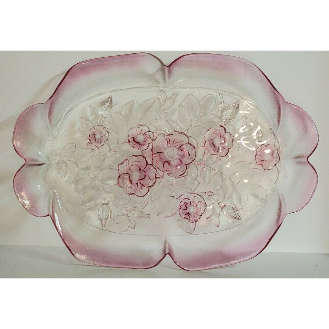 MIKASA Pink Etched Glass ROSELLA 12 1/2 Serving Platter Etsy