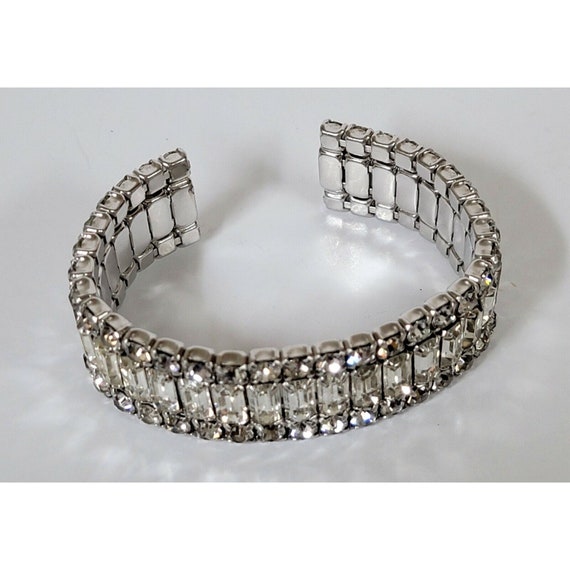 WEISS Silver Tone Cuff Bracelet Rhinestones 1951 … - image 2