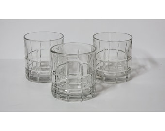 Anchor Hocking TARTAN Plaid 3.5" Clear Old Fashion Cocktail 8 oz Glasses Set 3