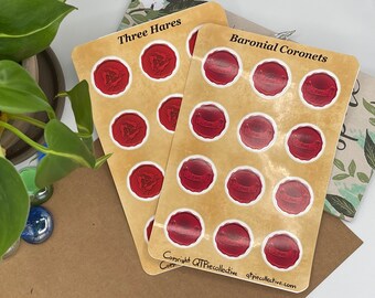 Wax Seal Stamp Stickers - MATTE - Multiple Designs - Multiple Colors - Hand Illustrated Sticker Sheets