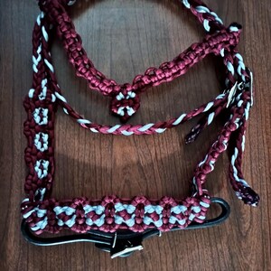 Maroon and Silver Sidepull Miniature Horse Headstall