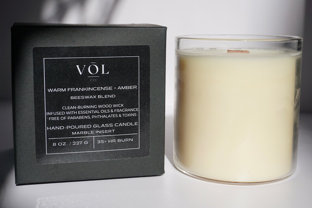 Frankincense Amber Candle Beeswax Wood Crackle Wick Candle Etsy