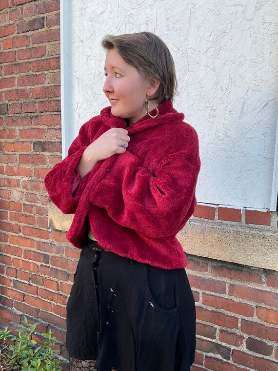 Burgundy faux top fur jacket