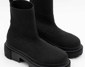 SALT AND CHOCOLATE ■ Lace-up chunky sole knit sock boots SALT AND CHOCOLATE Lace-up Chunky Sole Knit Socks Boots
