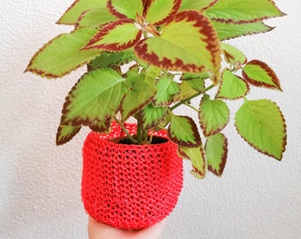 Colorful Crochet Planter - N.est Strong Pink | Handmade Basket | Handmade Gift | Colorful Storage | Fun Home Decor | Gift for Plant Lovers