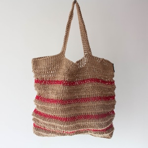 Zero Waste Crochet Shopping Bag Stripes Red Jute Bag Beach Bag Eco-friendly Bag Handmade Bag Handmade Gift image 1