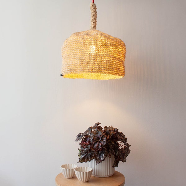 Large Handmade Boho Pendant Lamp Crochet in Natural Rope