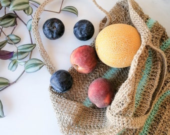 Zero Waste Crochet Shopping Bag "Stripes"– Blue as Clear Water | Jute Bag | Beach Bag | Eco-friendly Bag | Handmade Bag | Handmade Gift