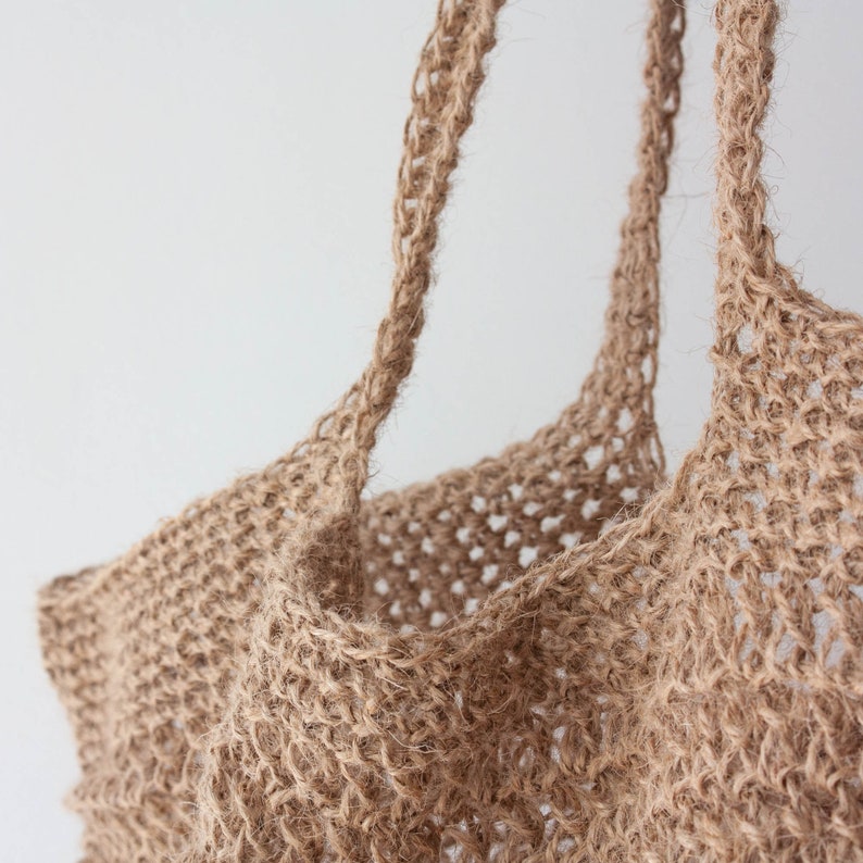 Zero Waste Crochet Shopping Bag Stripes Red Jute Bag Beach Bag Eco-friendly Bag Handmade Bag Handmade Gift image 7