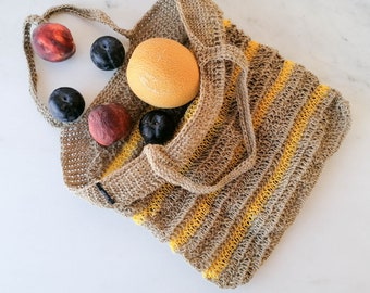 Zero Waste Crochet Shopping Bag "Stripes" – Yellow as Taraxacum Officinale | Jute Bag | Beach Bag | Eco-friendly Bag | Handmade Gift