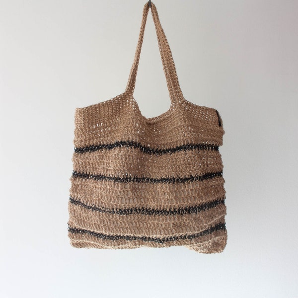 Zero Waste Crochet Shopping Bag "Stripes"– Black | Jute Bag | Beach Bag | Eco-friendly Bag | Handmade Bag | Handmade Gift