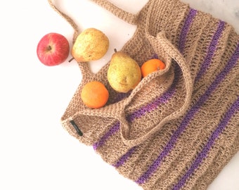 Crochet Shopping Bag - Lilac Stripes