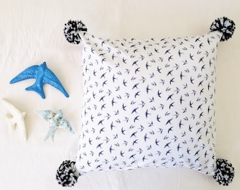 Woodland Friends Pillowcase – Blue Swallows - Magical Forest | Birds Accent Pillow | Gift for Nature Lovers | Gift for Wild Bird Lovers