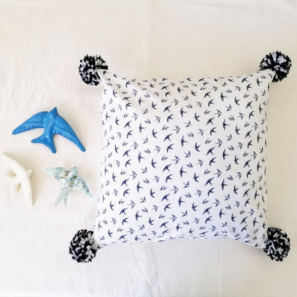 Woodland Friends Pillowcase – Blue Swallows - Magical Forest | Birds Accent Pillow | Gift for Nature Lovers | Gift for Wild Bird Lovers