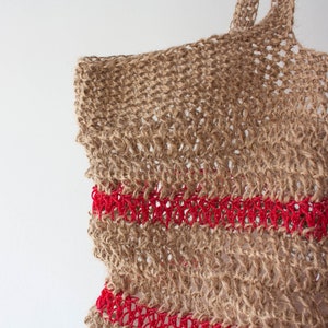 Zero Waste Crochet Shopping Bag Stripes Red Jute Bag Beach Bag Eco-friendly Bag Handmade Bag Handmade Gift image 3