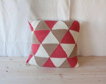 Handmade Crochet Pillow “Geometric” Salmon Triangles | Home Decor | Colorful Home Decor | Fun Home Decor