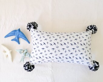 Woodland Friends Pillowcase – Blue Swallows - Magical Forest | Birds Accent Pillow | Gift for Nature Lovers | Gift for Wild Bird Lovers