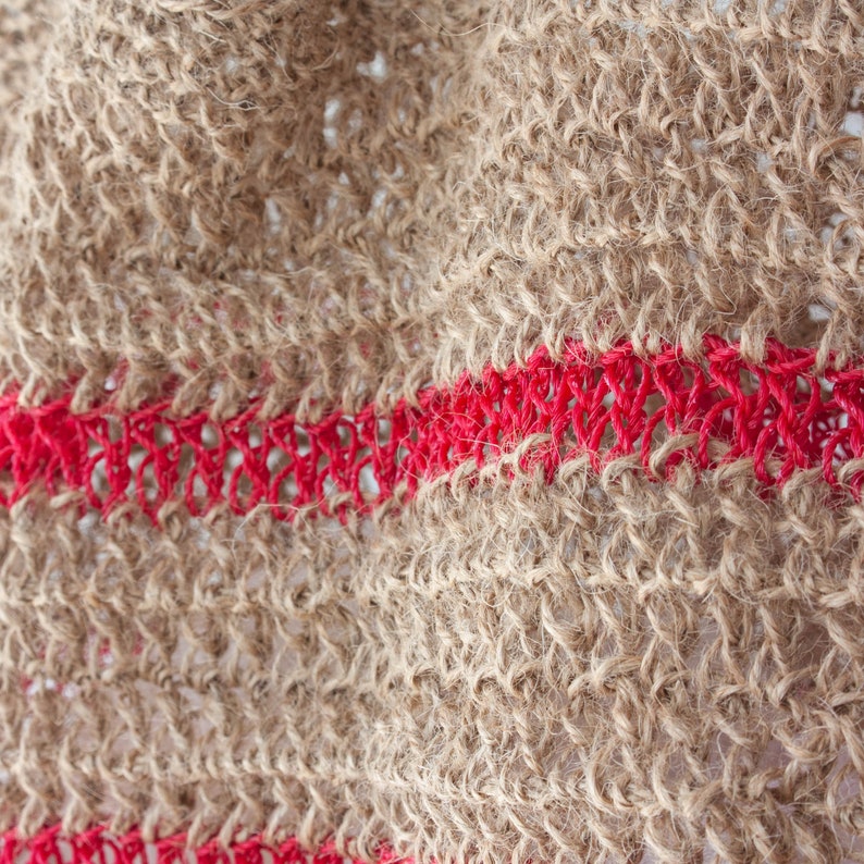 Zero Waste Crochet Shopping Bag Stripes Red Jute Bag Beach Bag Eco-friendly Bag Handmade Bag Handmade Gift image 6