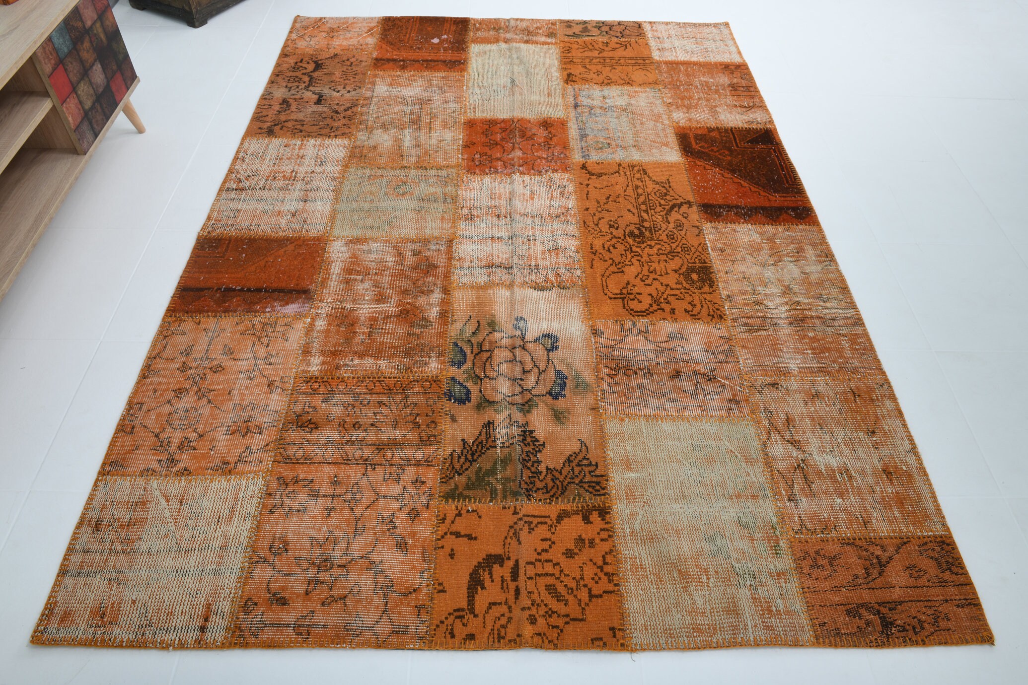 6x8 Copper Vintage Bedroom Rug, Turkish Eclectic Handmade Soft Wool ...