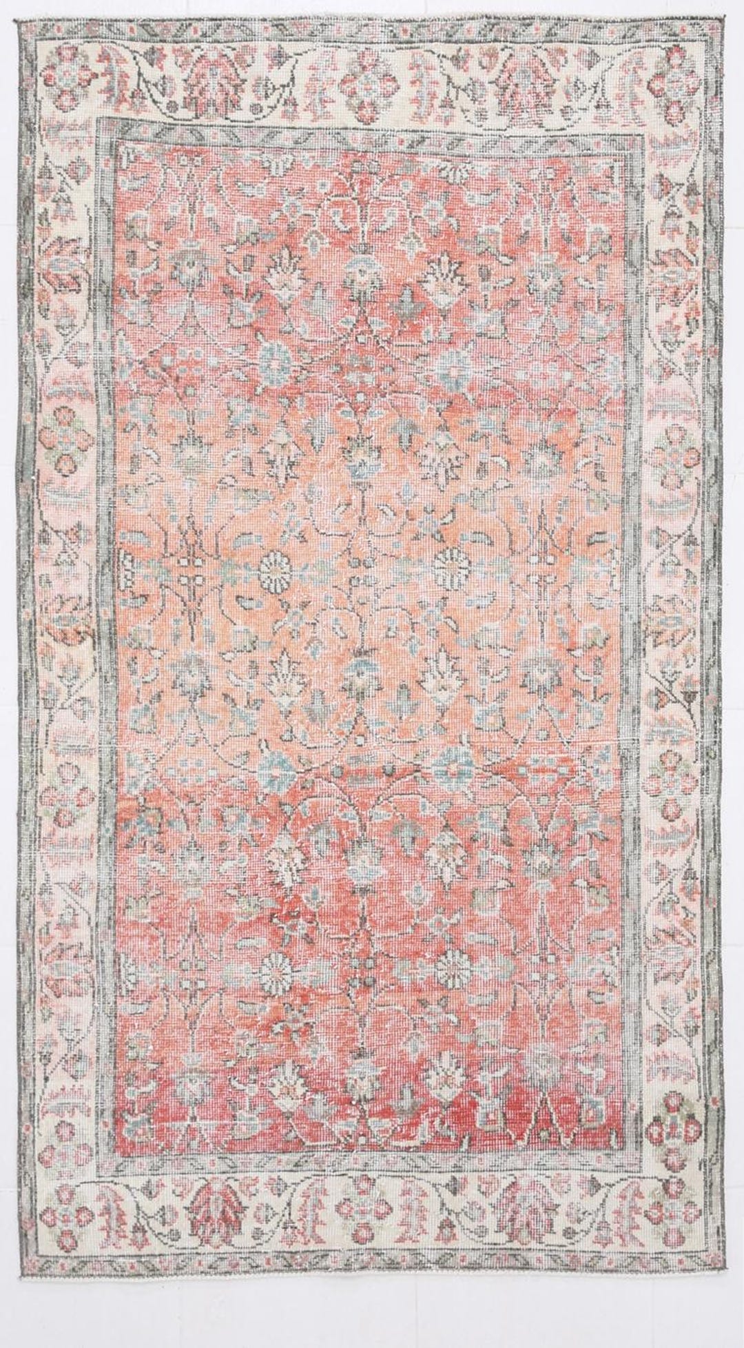 4x7 Vintage Floral Rug, Red, Blue, Beige Color Rug, 4x7 Turkish Floral ...