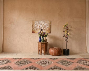 Coral Terracotta Vintage Turkish Runner Rug – Hand Knotted Wool Hallway Rug