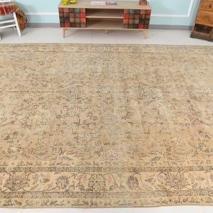 8x12 Vintage Handwoven Floral Area Rug, Neutral Tones, Persian Design, Soft Earth Tones Rug, 8x12 Area Rug, 8x12 Rug, Rustic Farmhouse Style
