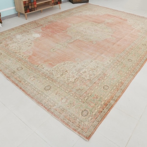 Großer Vintage Teppich, 300x300, Großer Türkischer Wollteppich, Anatolischer Teppich, Ausgeblichener Vintage Teppich