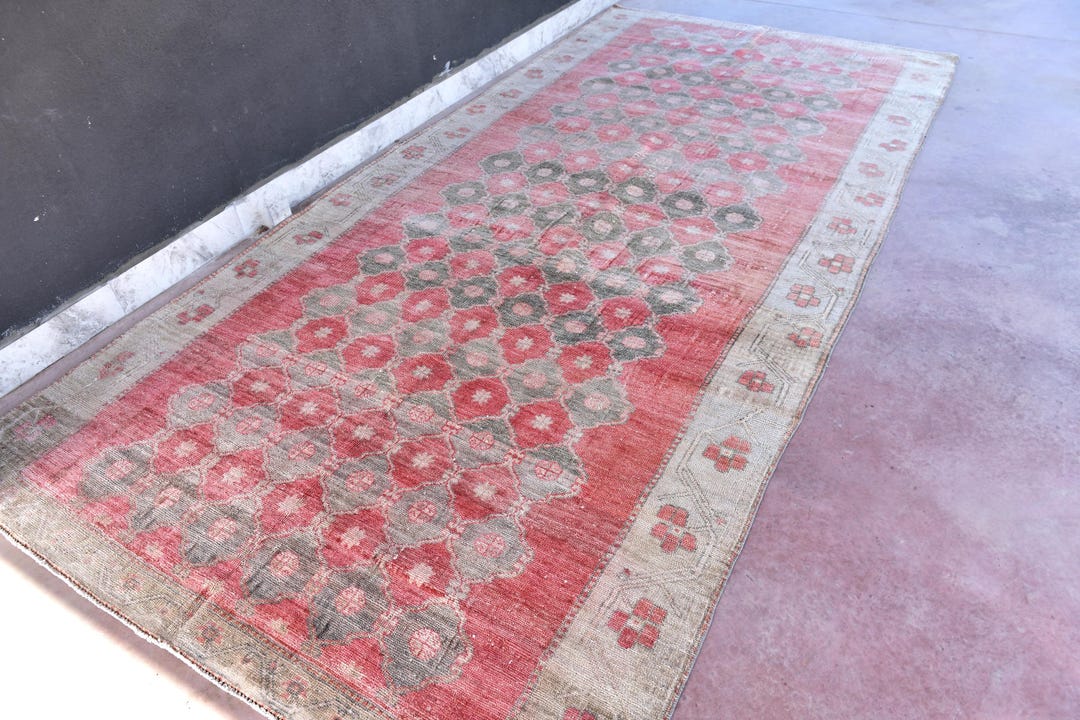 6x12 Rug Antique Turkish Rug 6x12, Red Grey Rug, Rustic Home Decor, Special ...