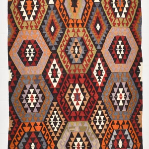 5x9 Vintage Style Kilim Area Rug, 5x9 Bold Geometric, Tribal Pattern Handwoven Wool Kilim Rug, Boho Living Room, 5x9 Large Statement Rug