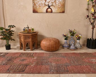 Warm Coral Vintage Turkish Runner Rug – Hand Knotted Wool Long Hallway Rug