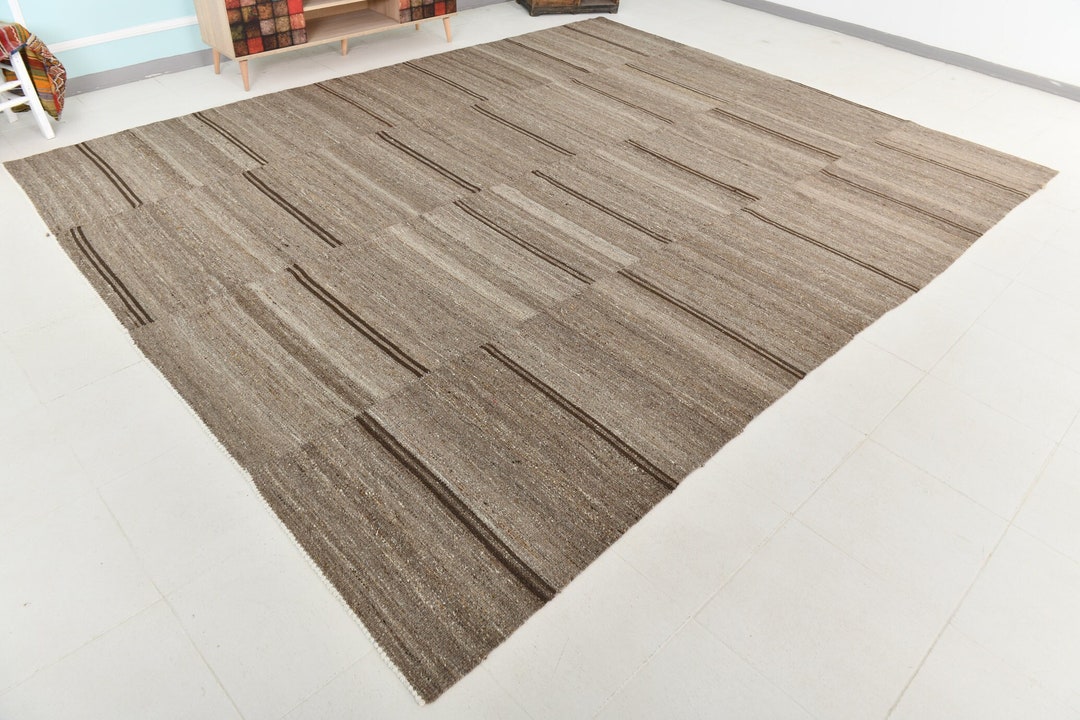 10x12 Turkish Rug, 10x12 Oversize Vintage Rug, 10x12 Brown Kilim Rug