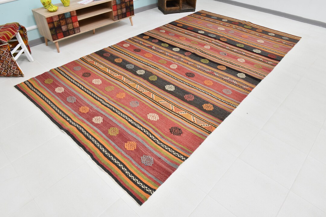 6x12 Rug 6x12 Large Kilim Vintage Living Room Rug, 70s Pop of Color Tribal ...