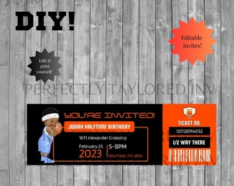 Halftime Half birthday Basketball Editable Invitations