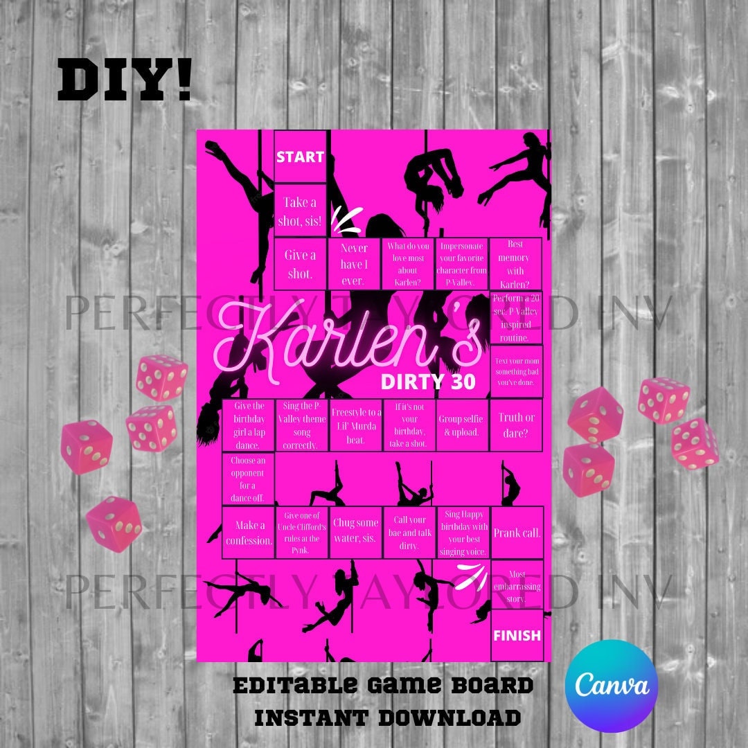 Editable PValley Themed Game Board for Birthday and Bachelorette
