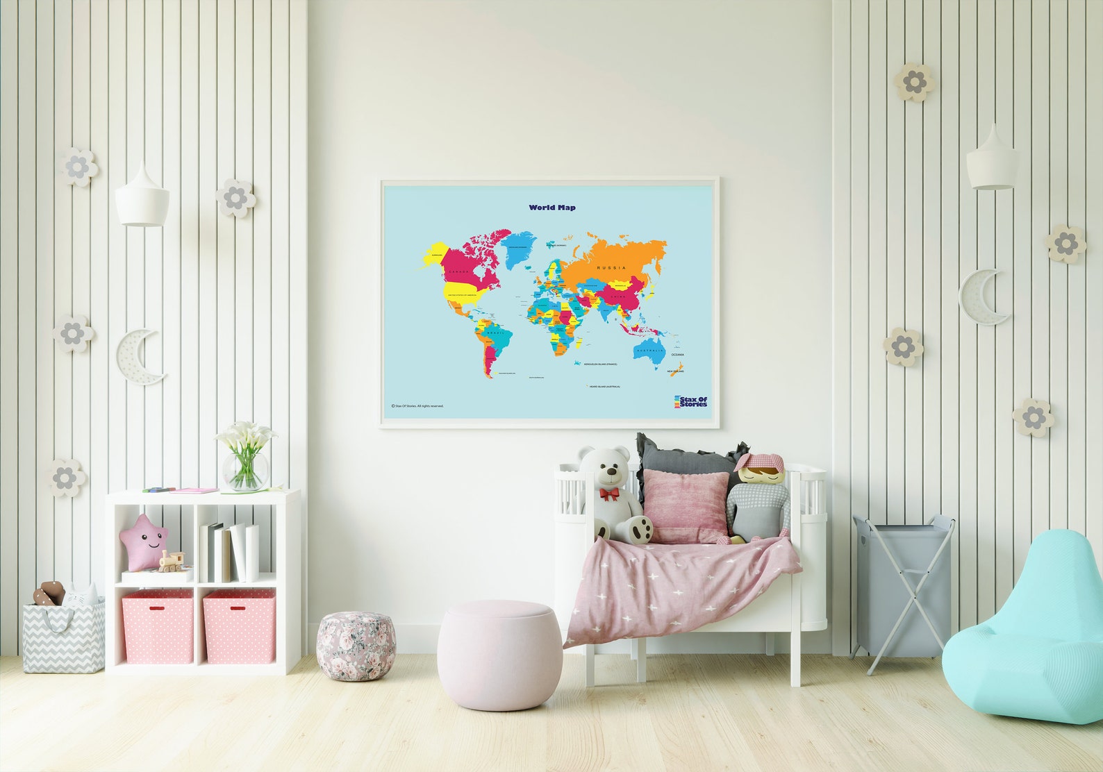 World Map for Kids, Nursery World Map, Childrens Map, Map of the World