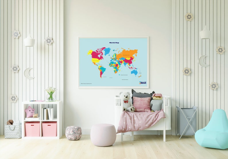 World Map for Kids, Nursery World Map, Childrens Map, Map of the World